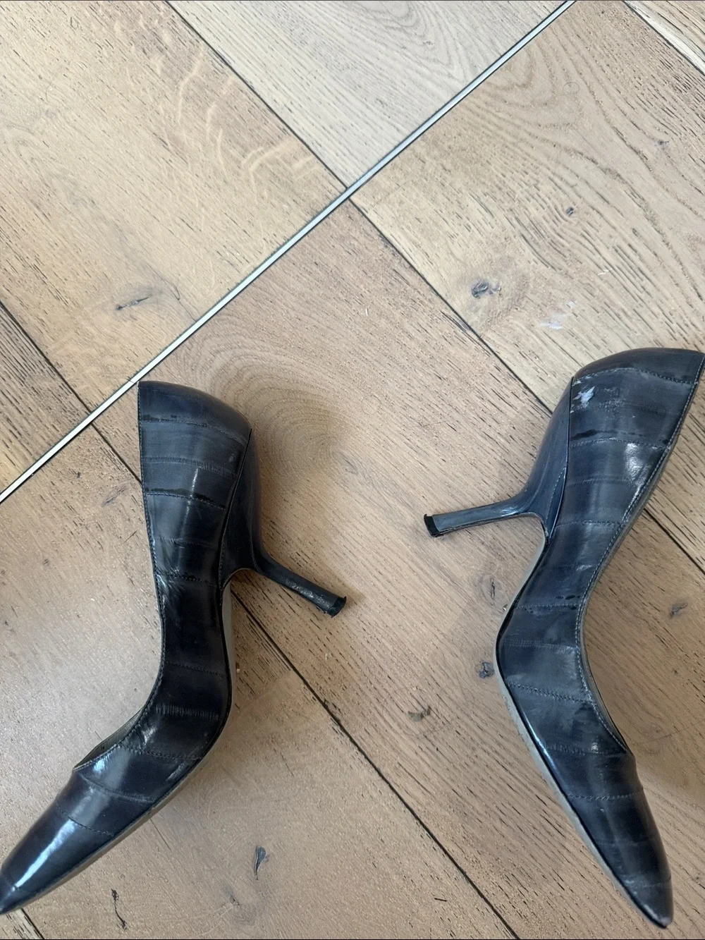 Sergio Rossi Black Leather Square-Toe Pumps